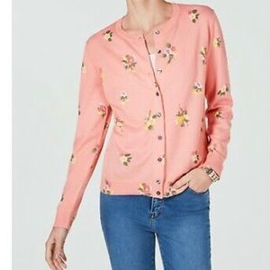 Karen Scott Button Down Cardigan Floral Pink Coral